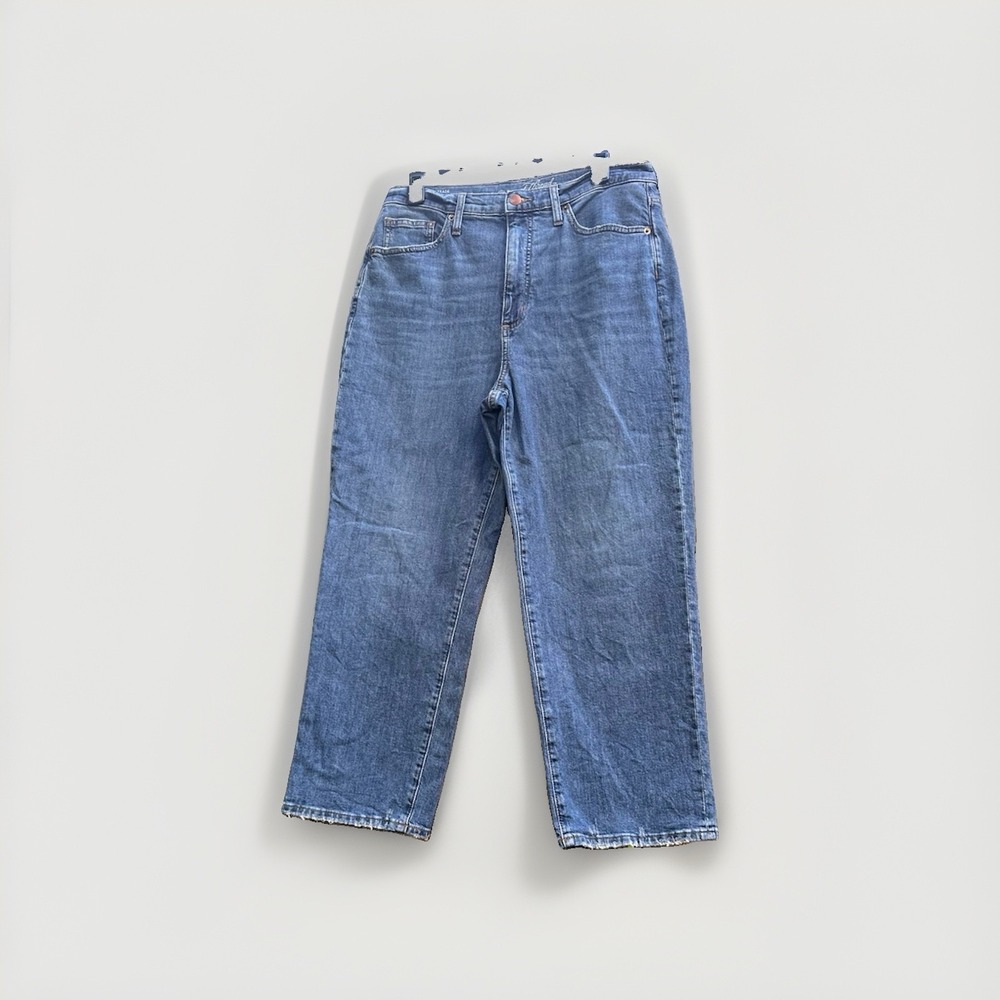 Universal Thread Womens High-Rise Straight Leg Jeans Blue Raw Hem Fair Trade - Picture 1 of 9